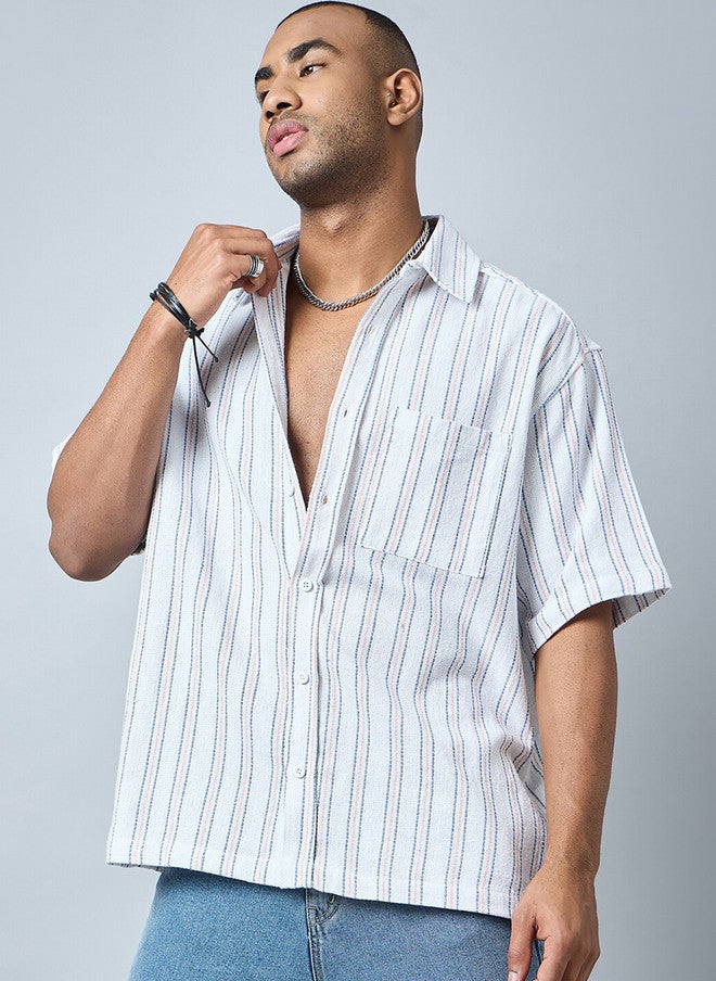 CHIMPAAANZEE Striped Spread Collar Oversized Casual Shirt - Image 2